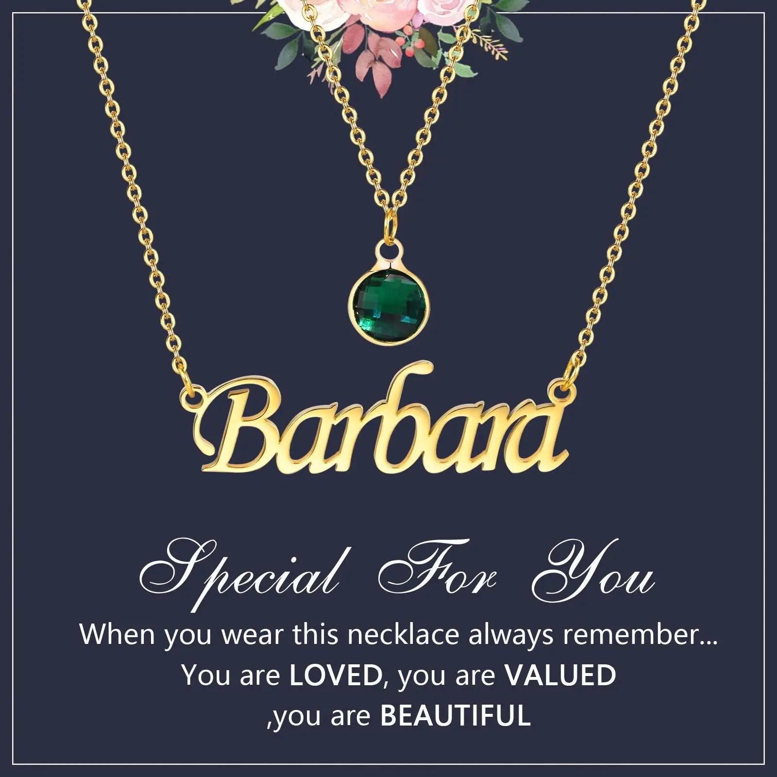 Personalized Women's Name Necklace Pendant with Birthstone