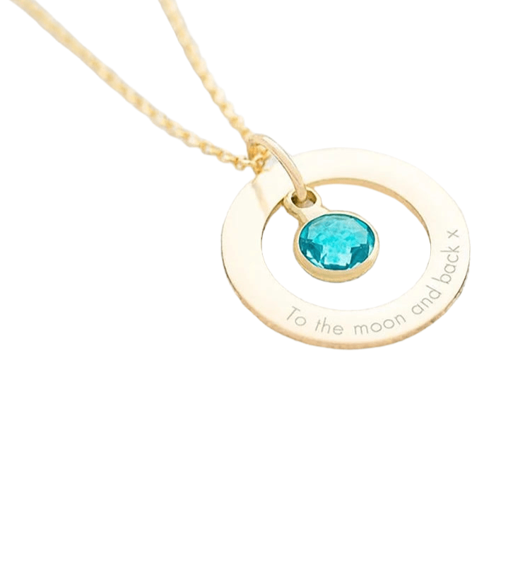 Custom Birthstone Charm Ring Pendant Necklace - Engraved Name, Gift