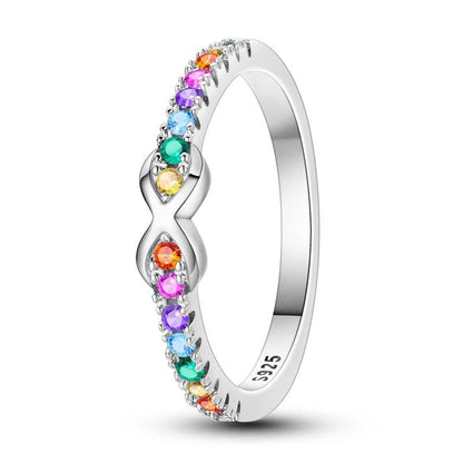 Multi-Colored Stone Pave Infinity  Rings in Silver at Heart Crafted Gifts