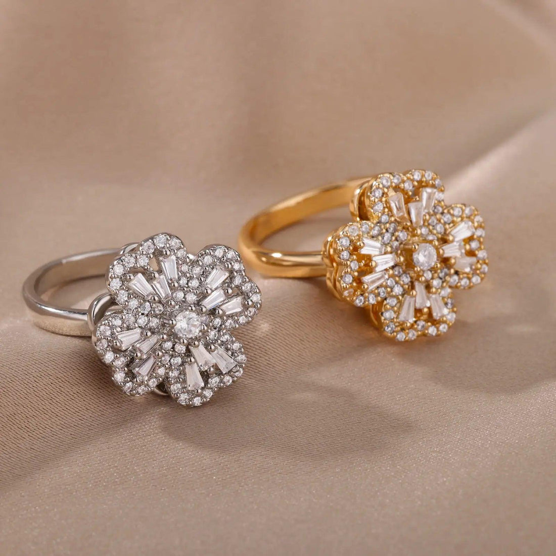 Rotating Clover Ring in Golden & silver at Heart Crafted Gifts