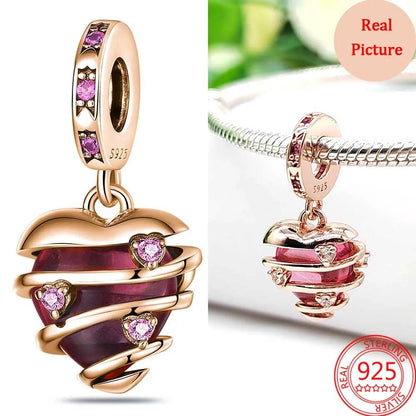 Rose Gold Pink Filled Heart Charms in Sterling Silver