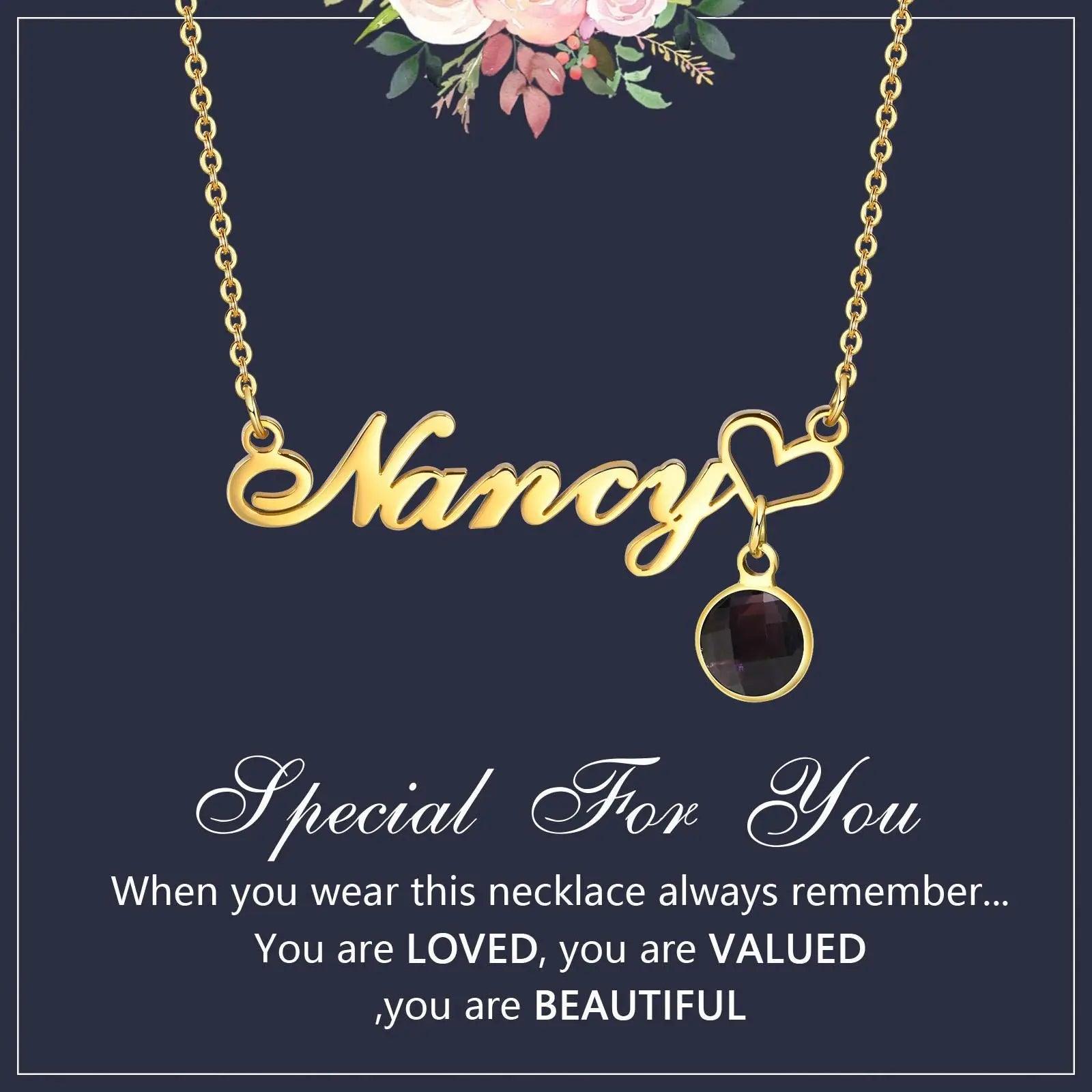 Personalized Women's Name Necklace Pendant with Birthstone
