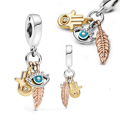 14k Gold Plated Evil Eye Hamasa Trio Charms for Pandora Bracelets