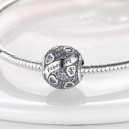 Round Birthstone Charm Bead in Sterling Silver: Fits Pandora Bracelet