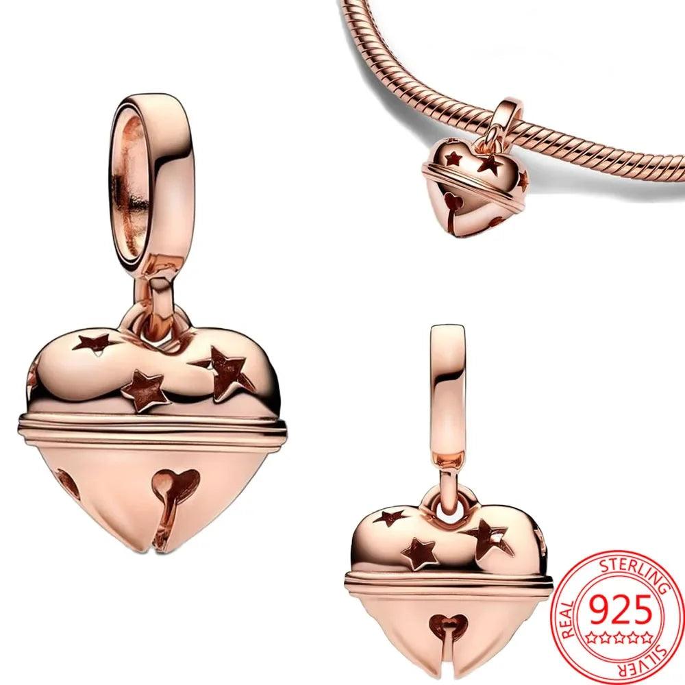 Two Tone Heart Rose Gold Charms in Sterling Silver