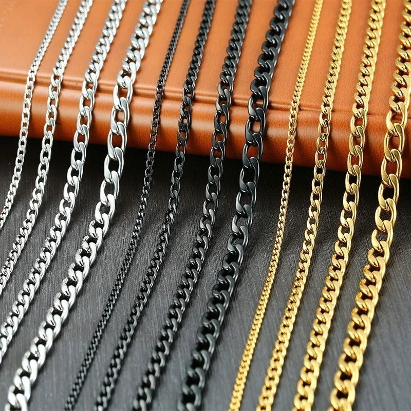 Cuban Link Chain Necklace in Stainless Steel, Black & Gold Color: Men & Women Jewelry