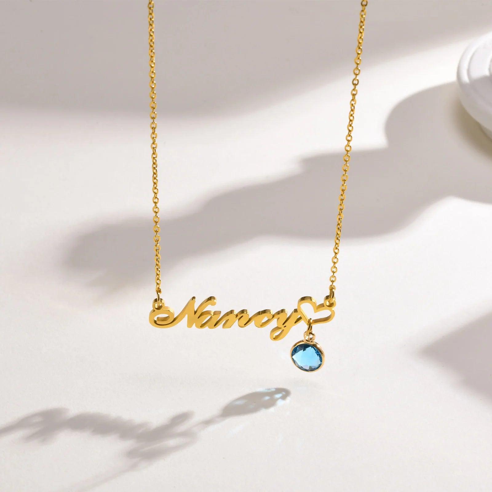 Personalized Women's Name Necklace Pendant with Birthstone