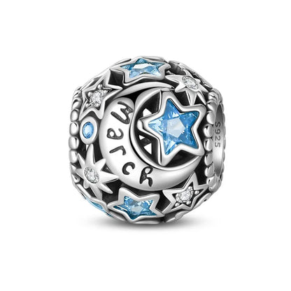 March Birthstone Charms: Round in 925 Sterling Silver