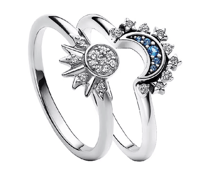Silver Sun and Moon Ring set in 925 Sterling Silver