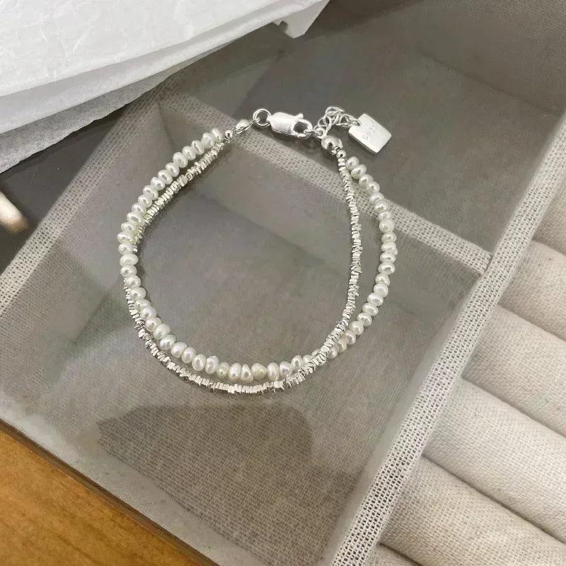2 Layer Pearl Silver Bracelet - Heart Crafted Gifts