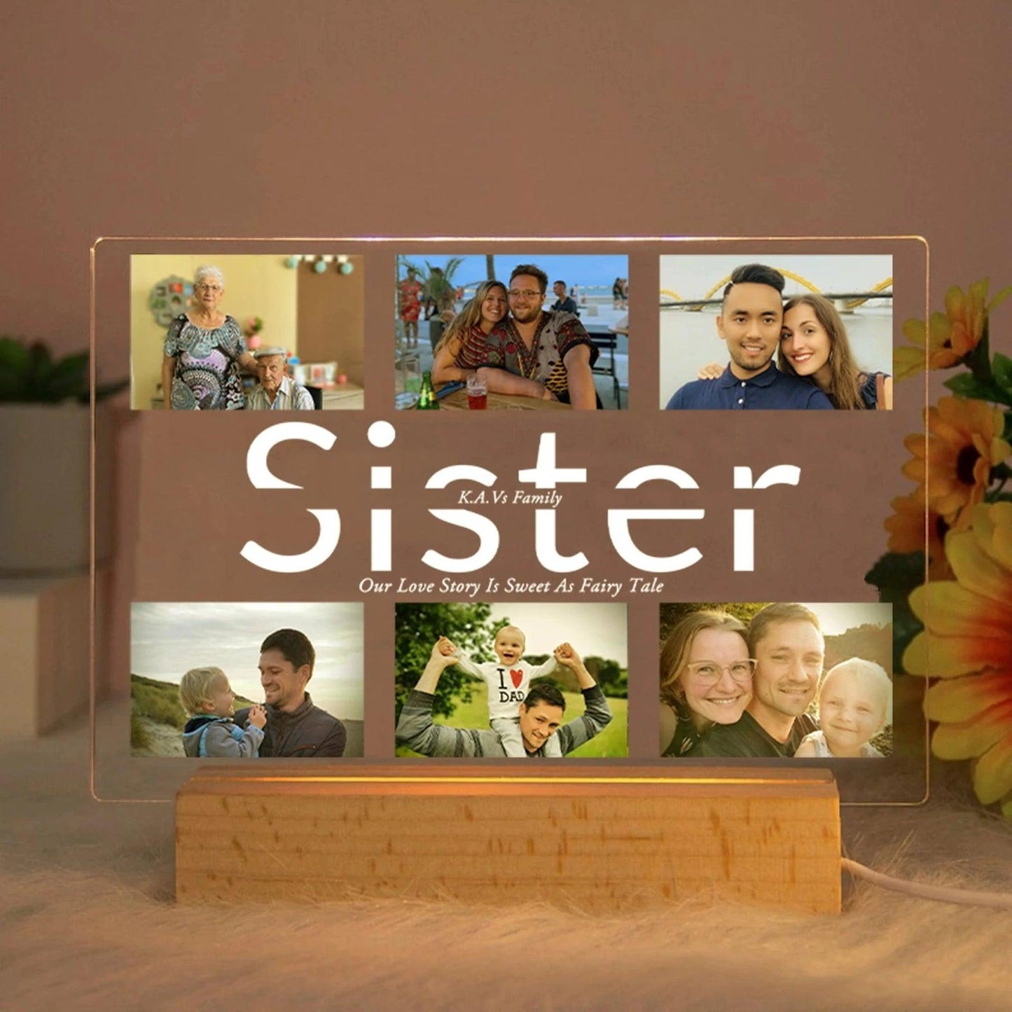 Custom Acrylic Lamp with Wooden Base: Personalized Photo & Text - Heart Crafted Gifts