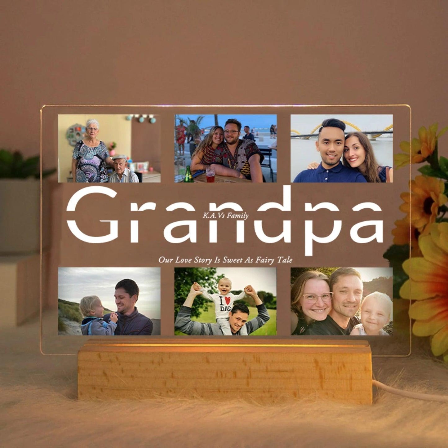 Custom Acrylic Lamp with Wooden Base: Personalized Photo & Text - Heart Crafted Gifts
