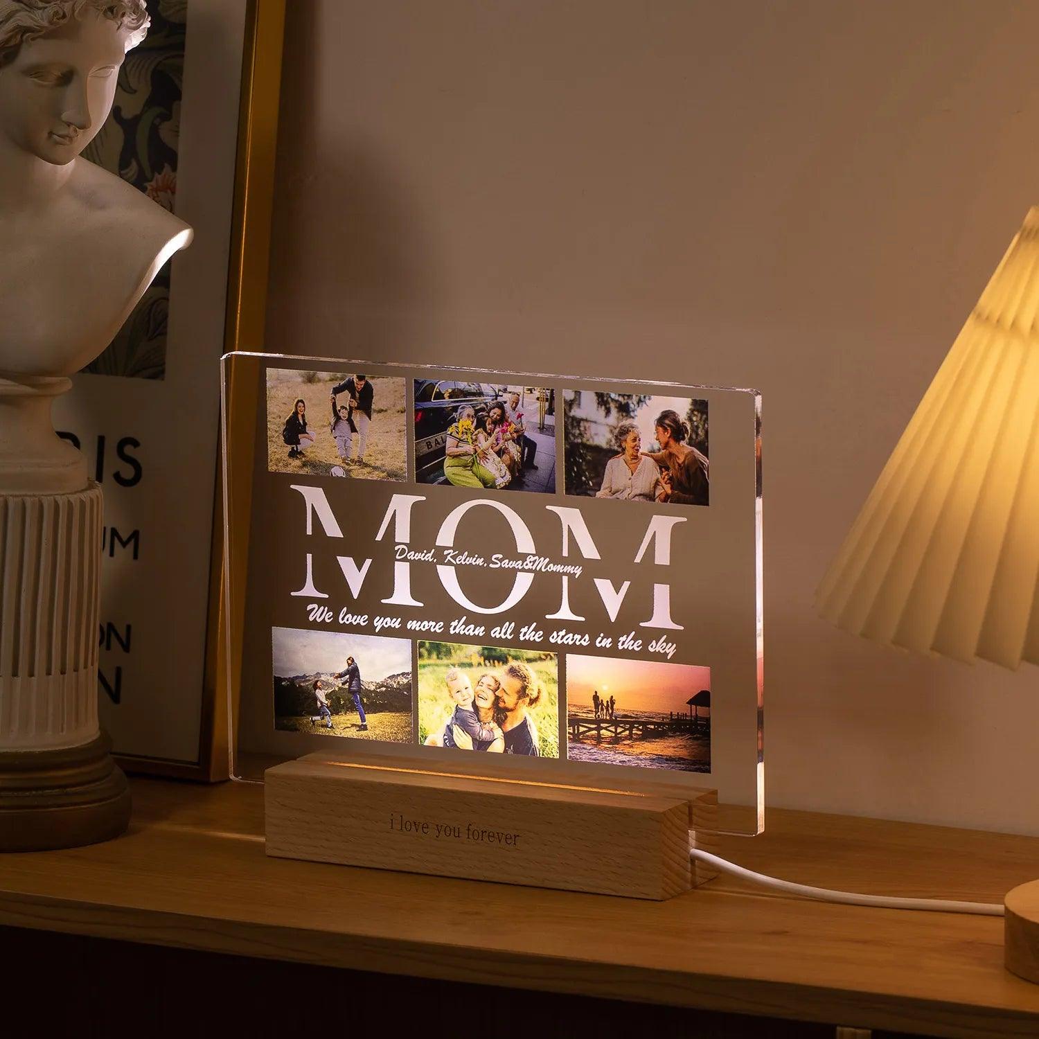 Custom Acrylic Lamp with Wooden Base: Personalized Photo & Text - Heart Crafted Gifts