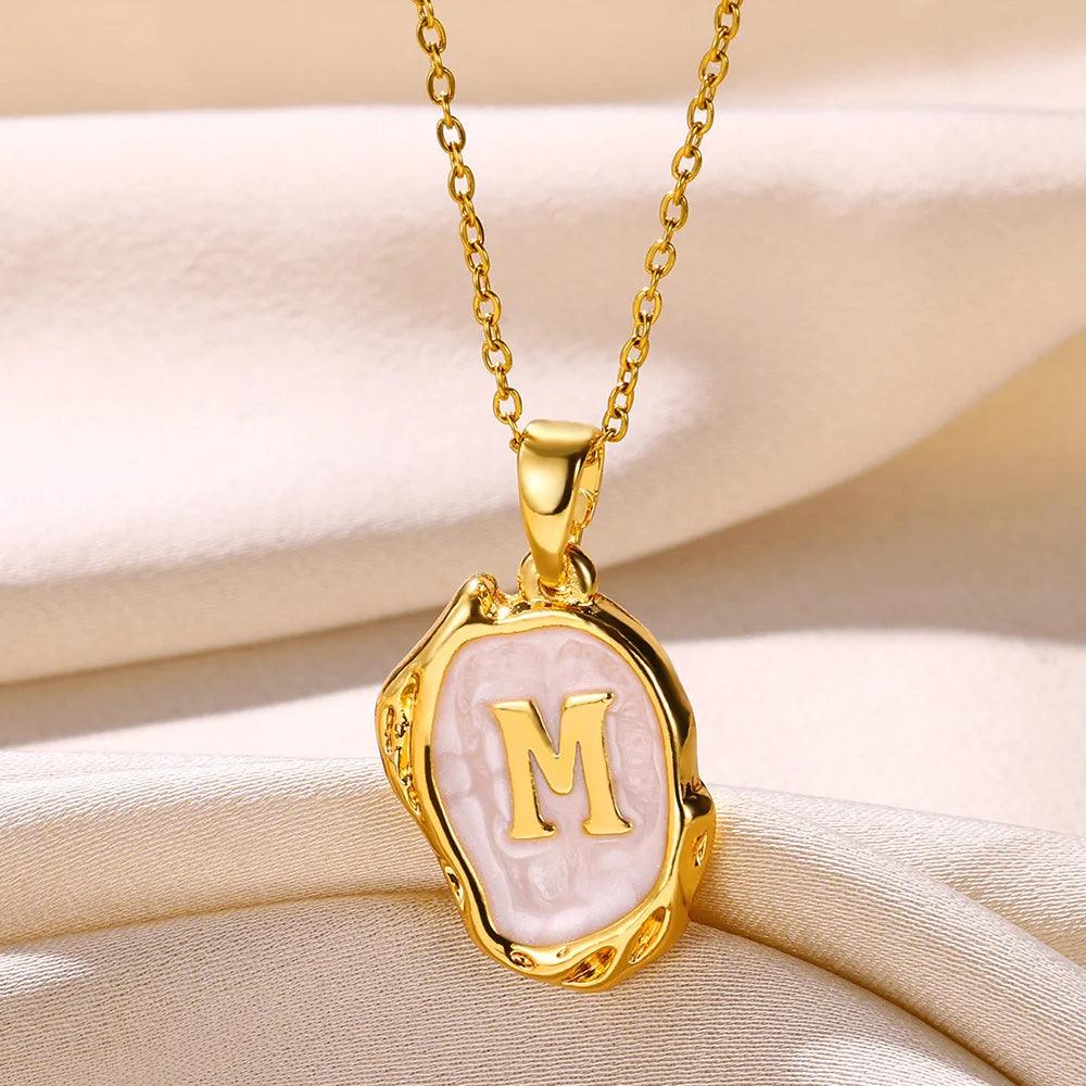 Drip Oil Initial Letter M Pendant Necklace: Gold Plated Jewelry
