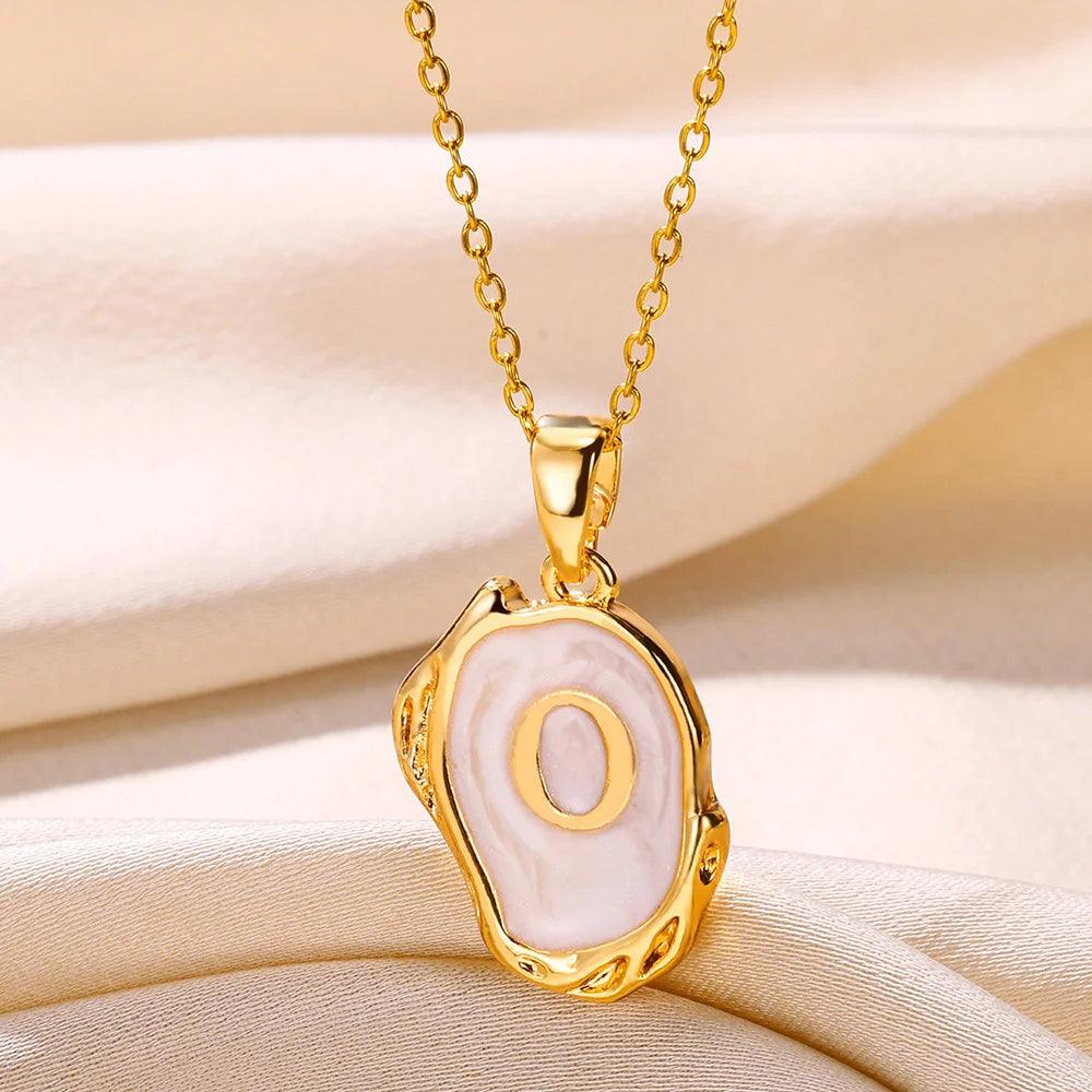 Drip Oil Initial Letter O Pendant Necklace: Gold Plated Jewelry