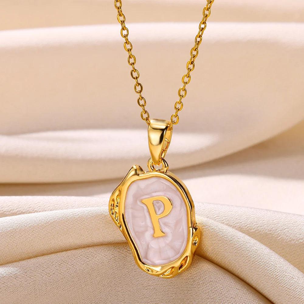 Drip Oil Initial Letter P Pendant Necklace: Gold Plated Jewelry
