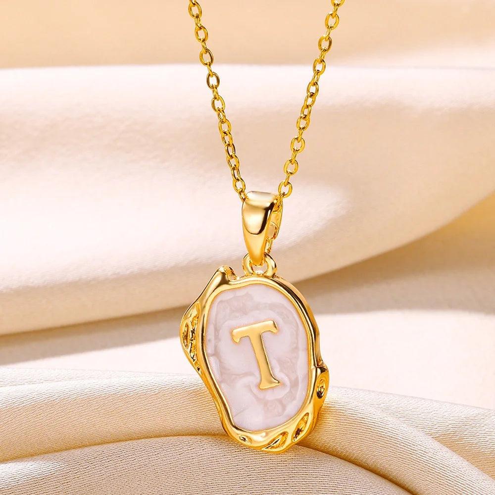 Drip Oil Initial Letter T Pendant Necklace: Gold Plated Jewelry