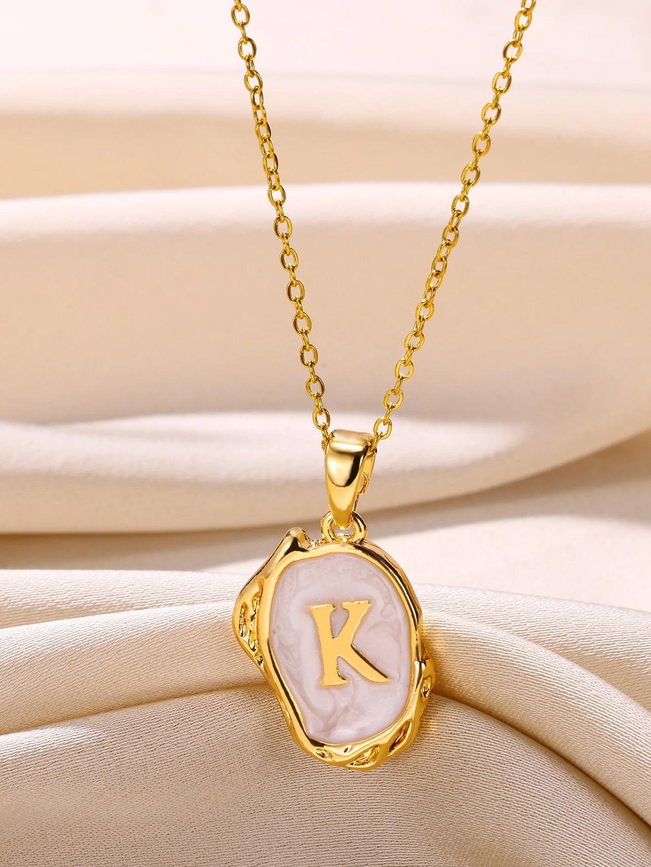 Drip Oil Initial Letter K Pendant Necklace: Gold Plated Jewelry