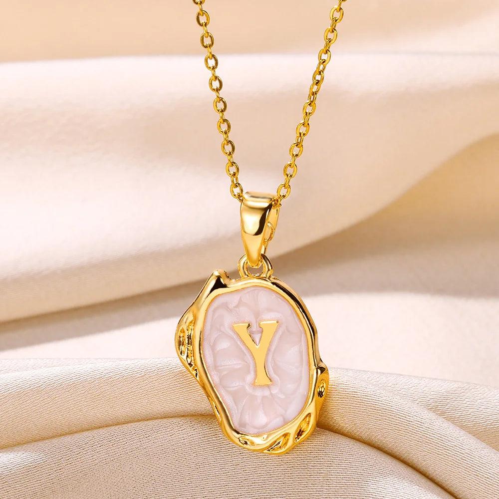 Drip Oil Initial Letter Y Pendant Necklace: Gold Plated Jewelry