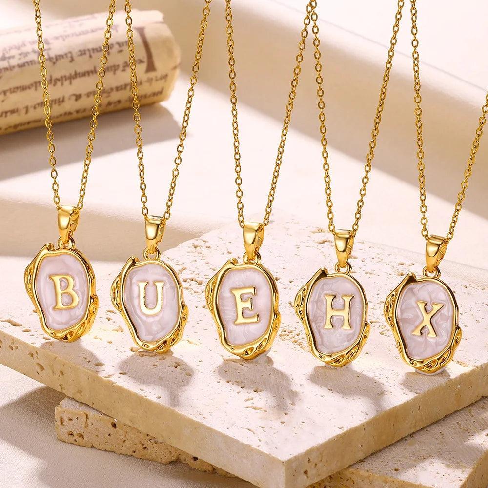Drip Oil Initial Letter Pendant Necklace: Gold Plated Jewelry