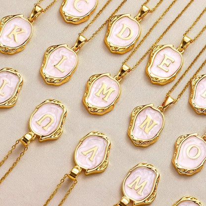 Drip Oil Initial Letter Pendant Necklace: Gold Plated Jewelry
