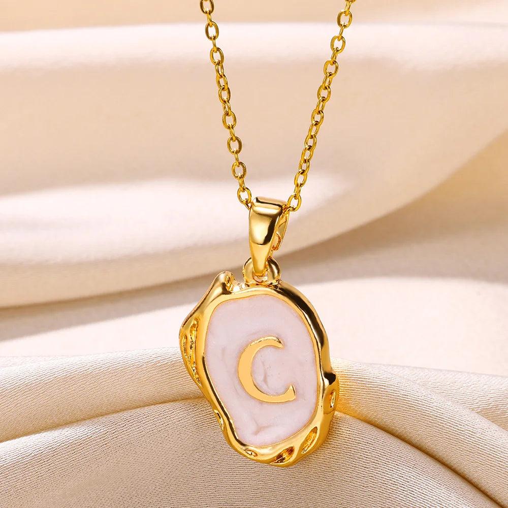 Drip Oil Initial Letter C Pendant Necklace: Gold Plated Jewelry