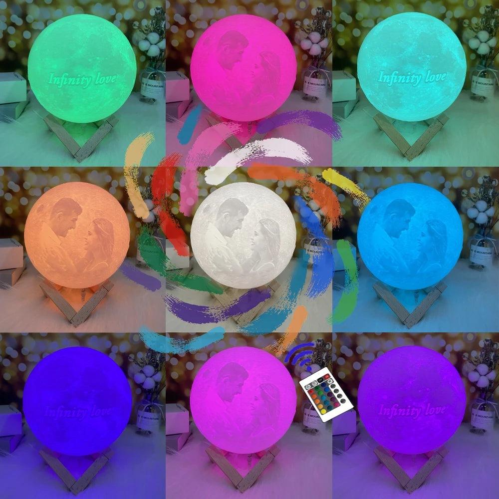 Customized 3D Printed Moon Lamp with Personalized Photo and Text - Heart Crafted Gifts