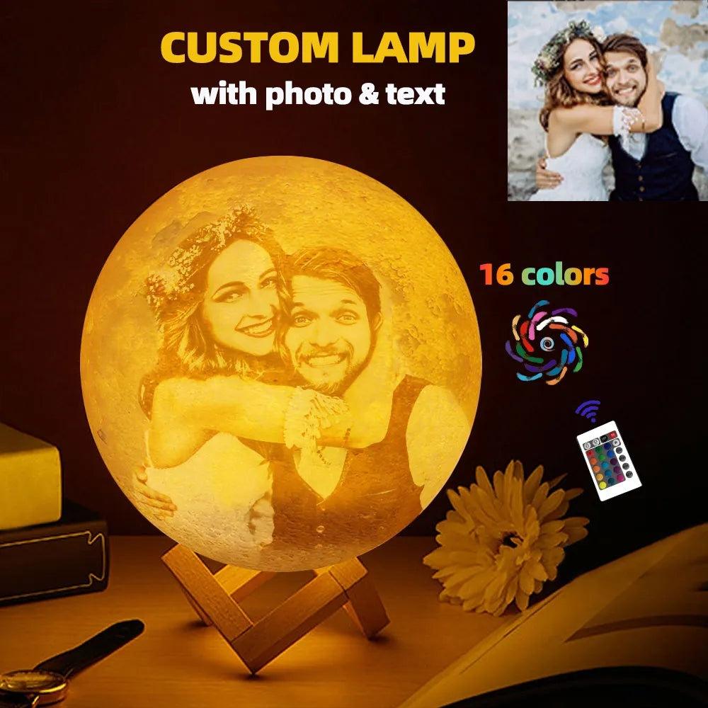 Customized 3D Printed Moon Lamp with Personalized Photo and Text - Heart Crafted Gifts