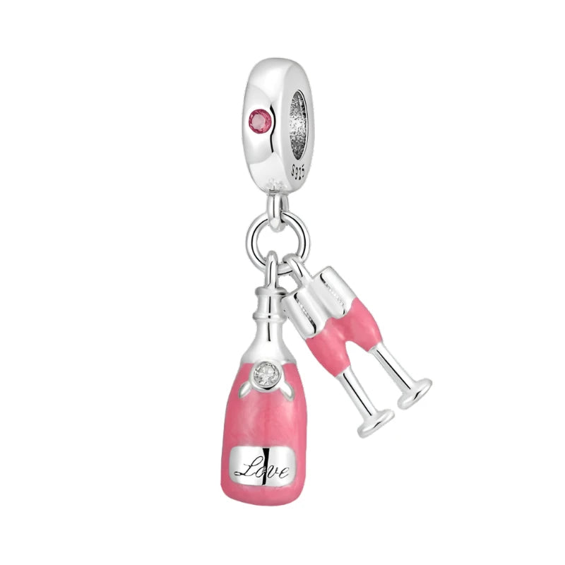 Pandora champagne & Glasses Charm in Silver - Heart Crafted Gifts