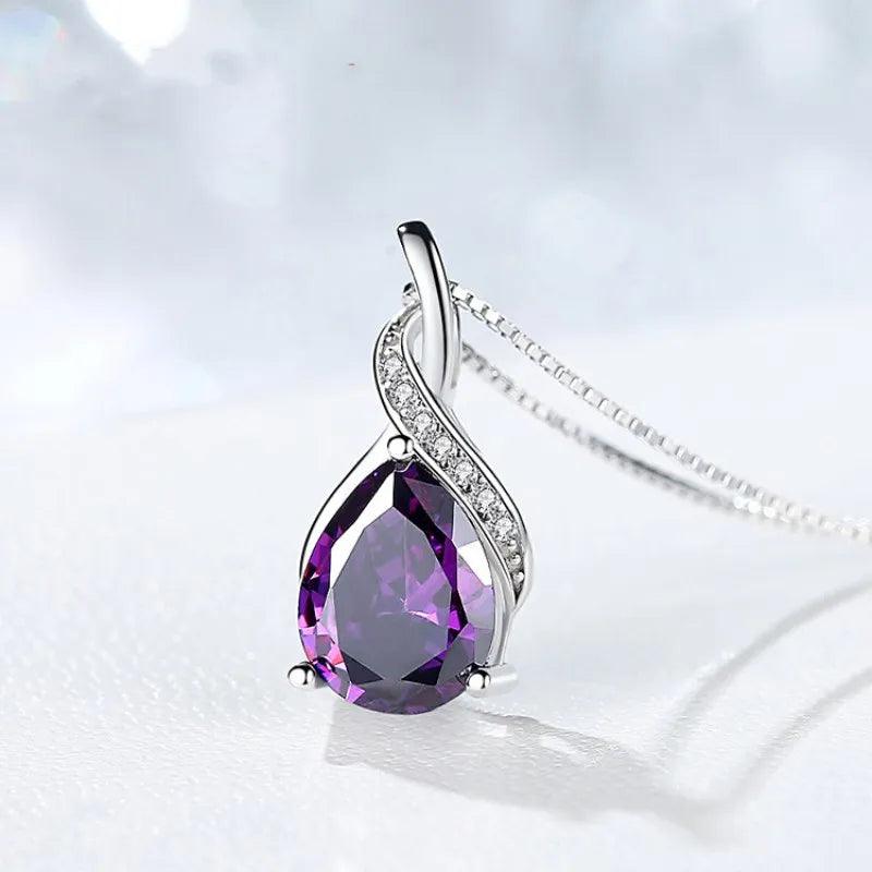 February Birthstone: Amethyst stone pendant in fine Sterling Silver Chain - Heart Crafted Gifts
