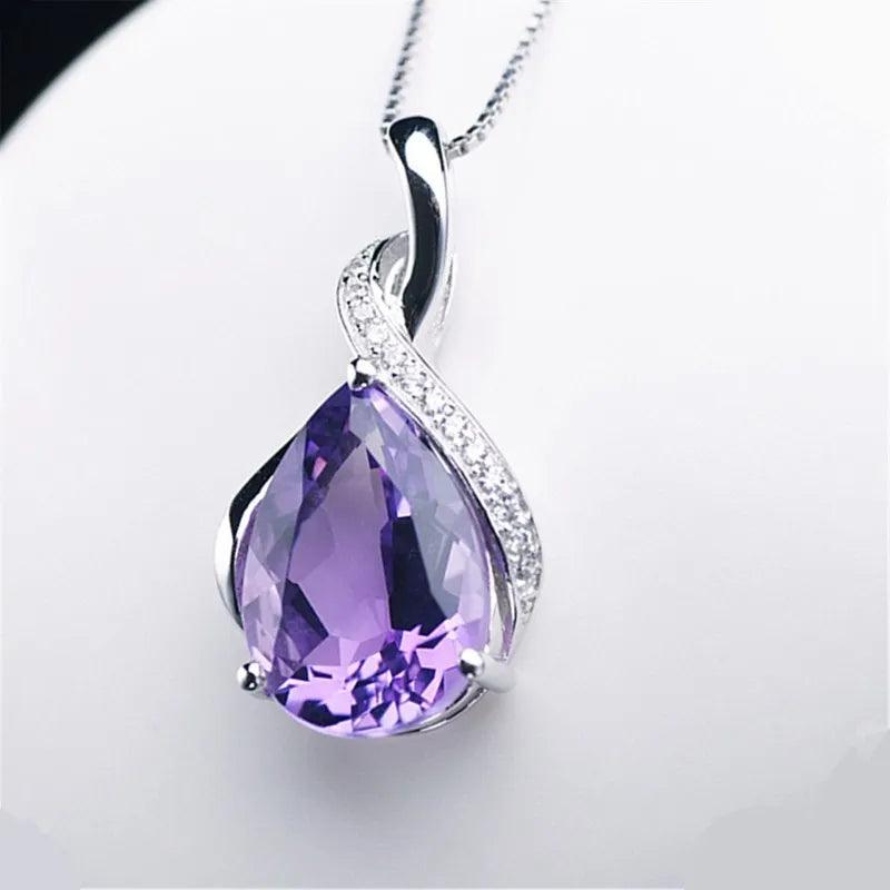February Birthstone: Amethyst stone pendant in fine Sterling Silver Chain - Heart Crafted Gifts
