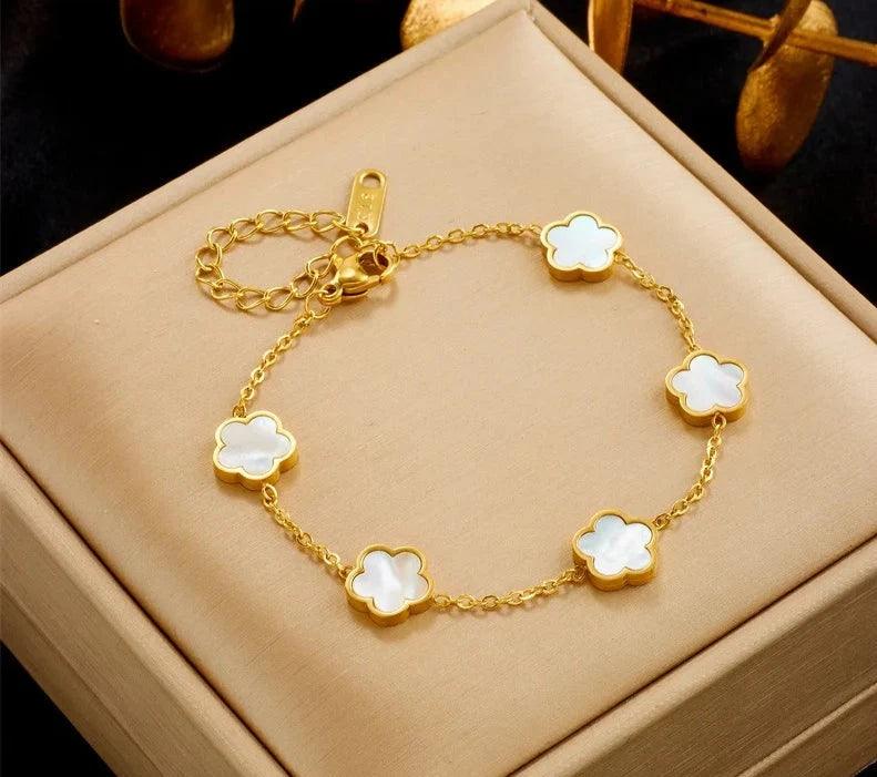 Five-Leaf Flower: Golden Charm Bracelet - Heart Crafted Gifts