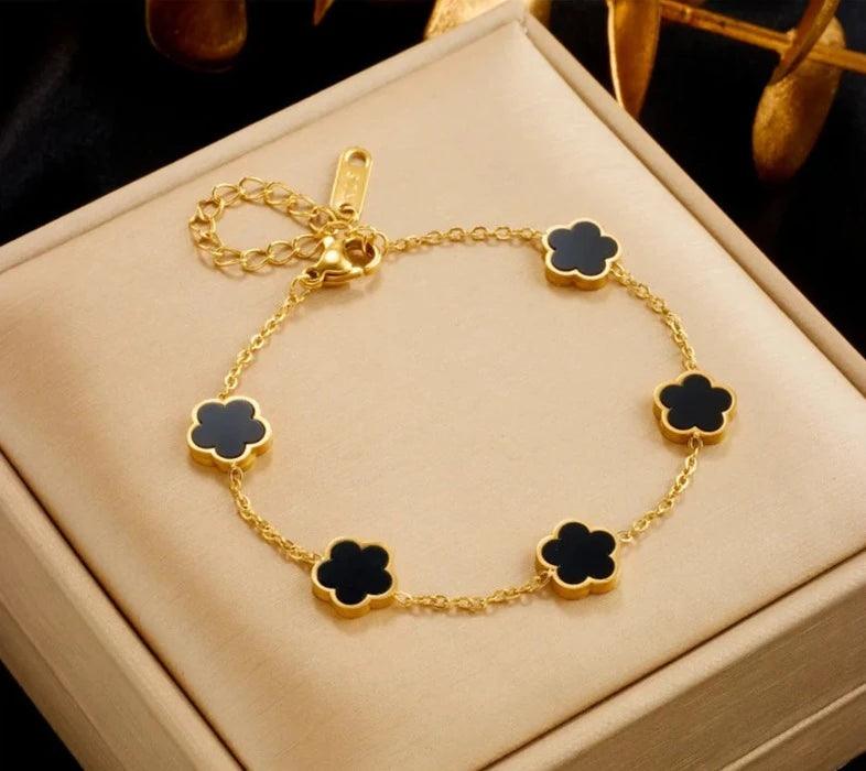 Five-Leaf Flower: Golden Charm Bracelet - Heart Crafted Gifts