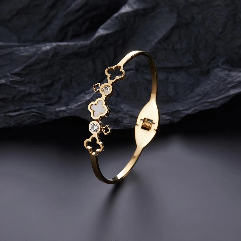 Four-Leaf Flower Bangles: Clover Bracelet - Heart Crafted Gifts