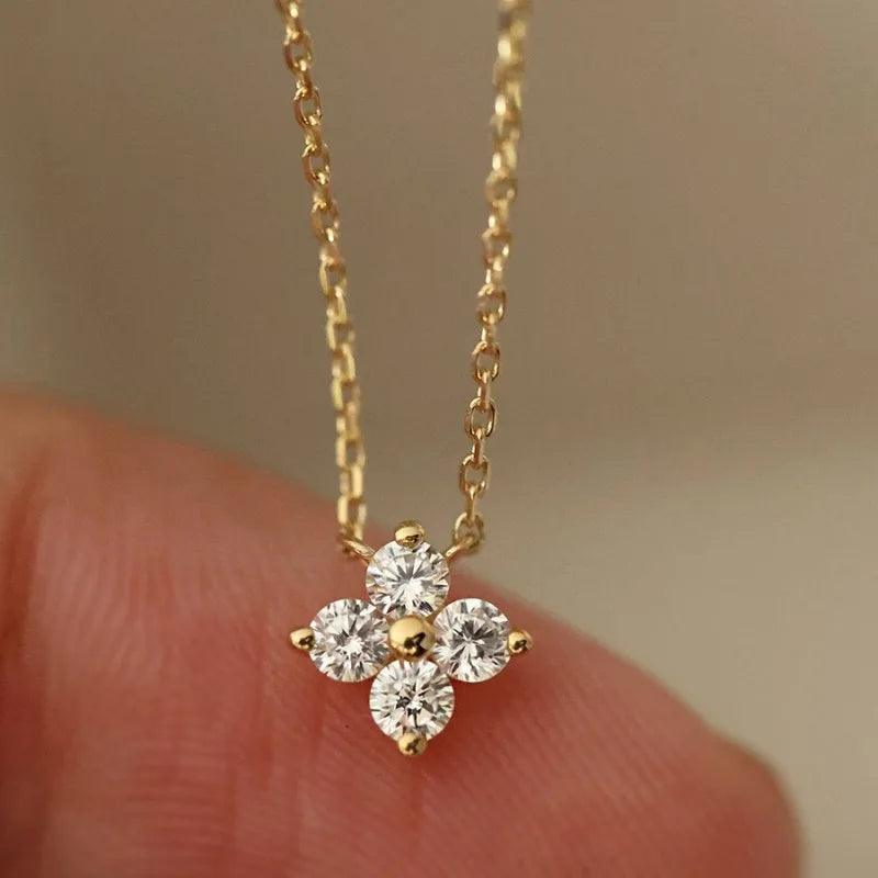 Four Leaf Flower Necklace: 18K Gold Plating on Sterling Silver - Heart Crafted Gifts