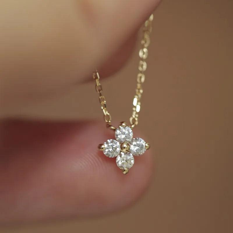 Four Leaf Flower Necklace: 18K Gold Plating on Sterling Silver - Heart Crafted Gifts