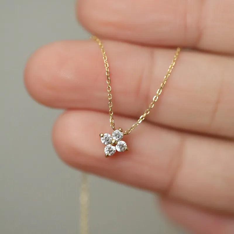 Four Leaf Flower Necklace: 18K Gold Plating on Sterling Silver - Heart Crafted Gifts