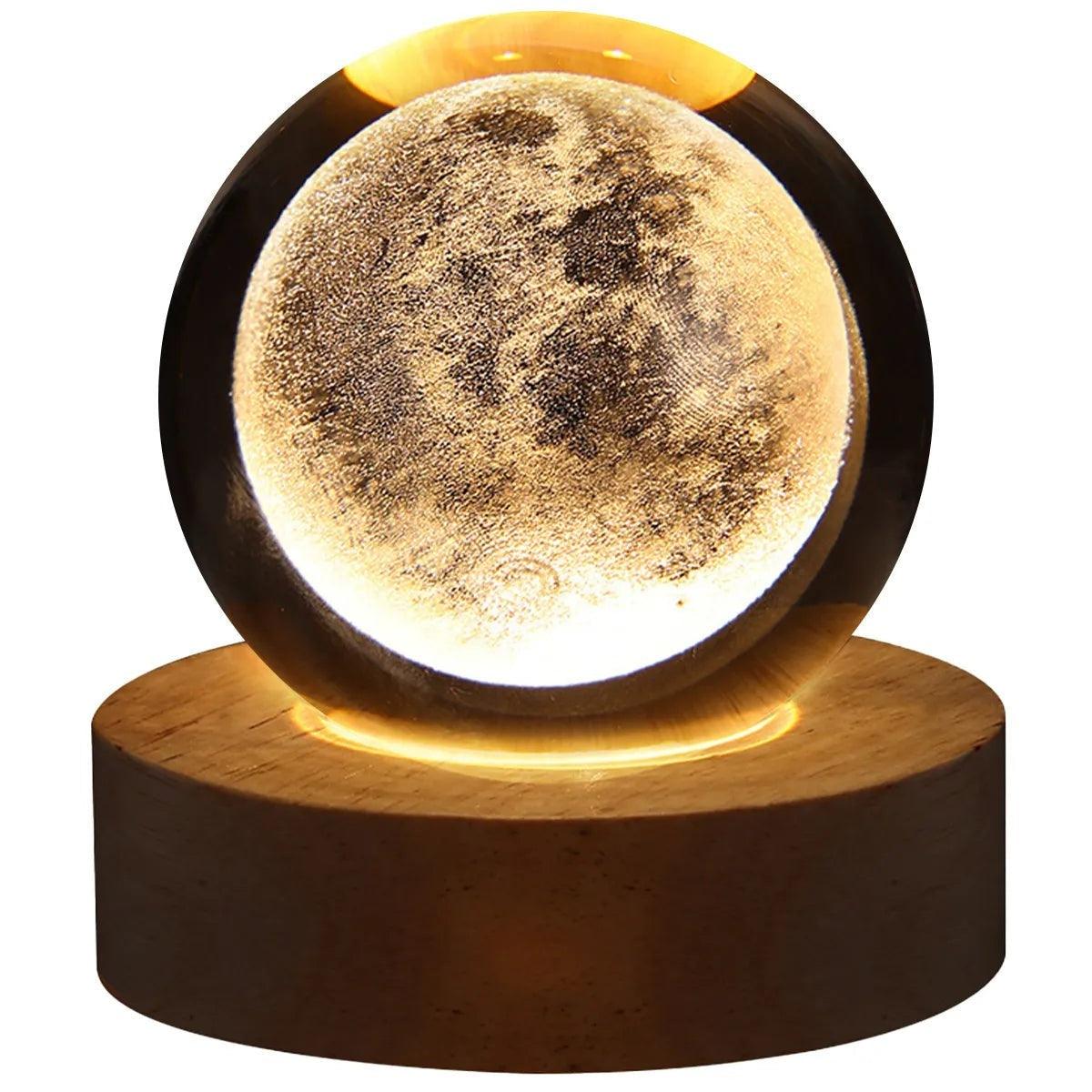 Galaxy Glass Crystal Ball Night Light with wood base: Illuminate Love - Heart Crafted Gifts