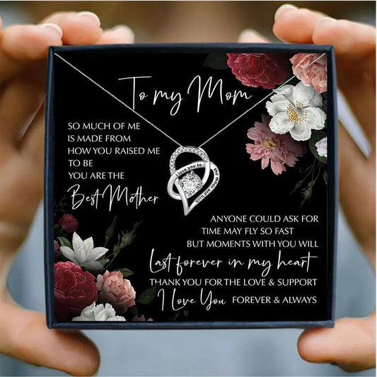 Heart Necklace for Mom with heartfelt Message: "I love you to the moon and back" - Heart Crafted Gifts