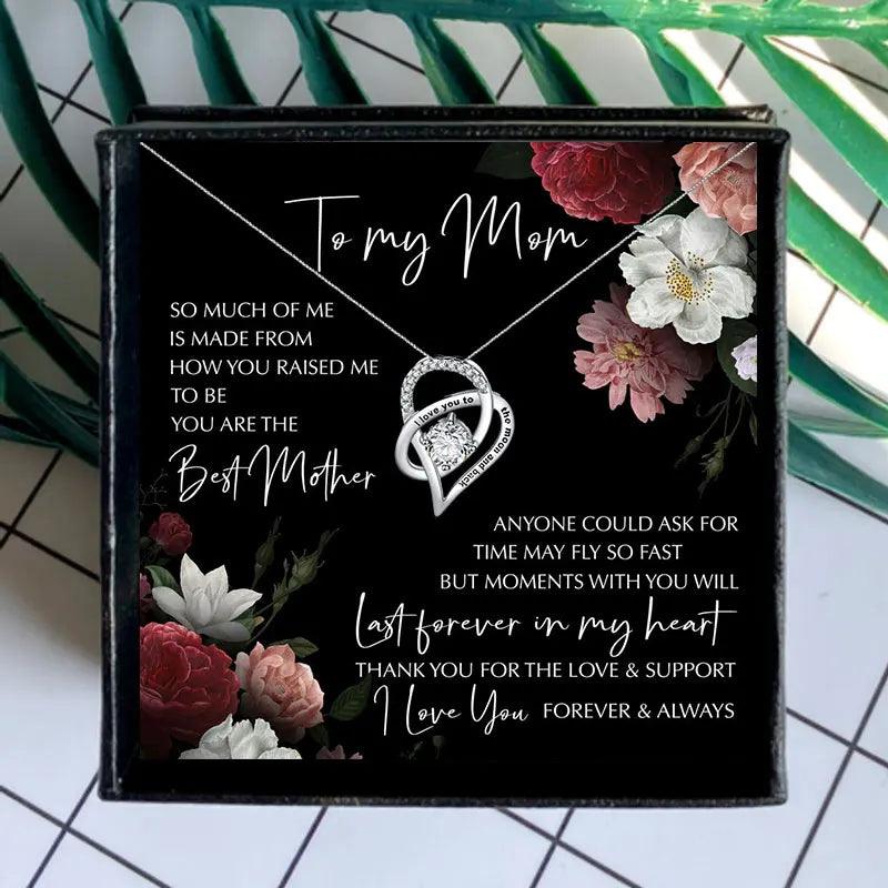 Heart Necklace for Mom with heartfelt Message: "I love you to the moon and back" - Heart Crafted Gifts
