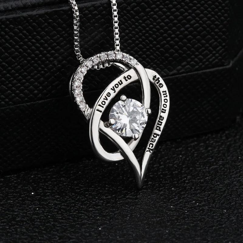 Heart Necklace for Mom with heartfelt Message: "I love you to the moon and back" - Heart Crafted Gifts