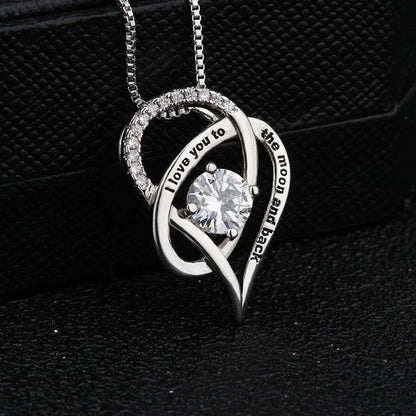 Heart Necklace for Mom with heartfelt Message: "I love you to the moon and back" - Heart Crafted Gifts