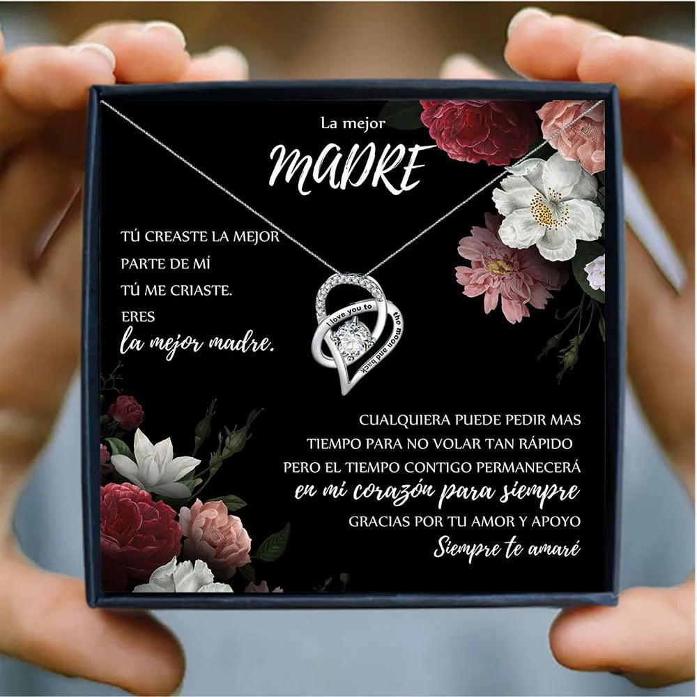 Heart Necklace for Mom with heartfelt Message: "I love you to the moon and back" - Heart Crafted Gifts