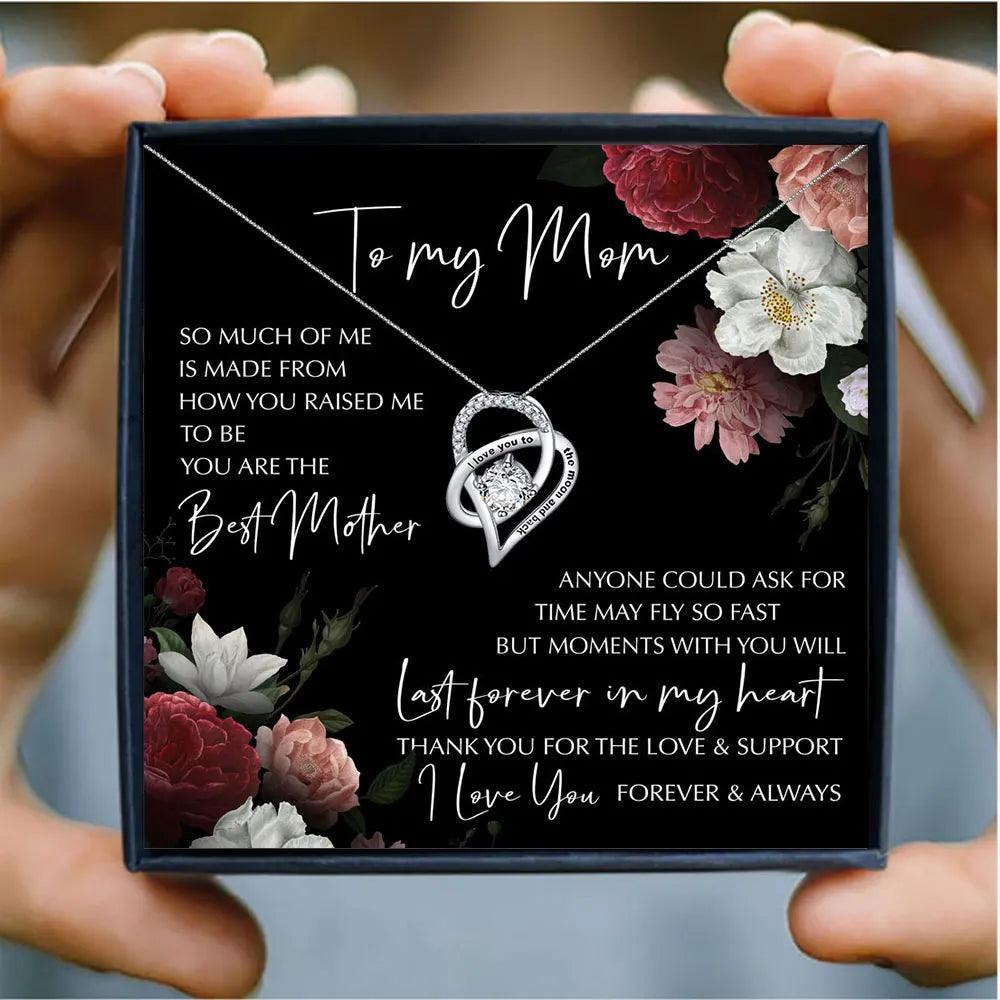 Heart Necklace for Mom with heartfelt Message: "I love you to the moon and back" - Heart Crafted Gifts