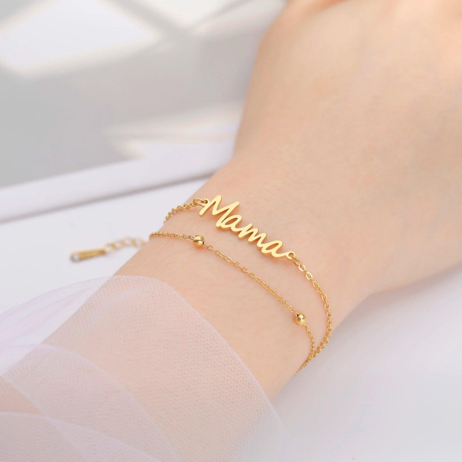 Letter 'Mama' Charm Bracelet in double Layer Chain: Mother's Day Gift - Heart Crafted Gifts