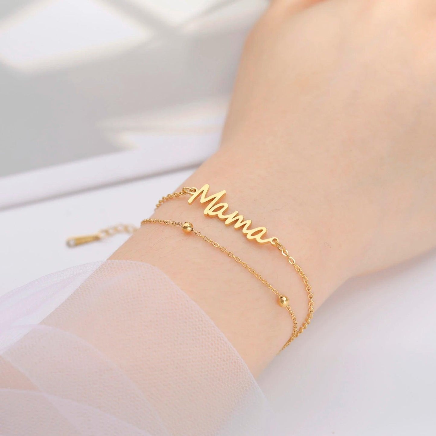 Letter 'Mama' Charm Bracelet in double Layer Chain: Mother's Day Gift - Heart Crafted Gifts