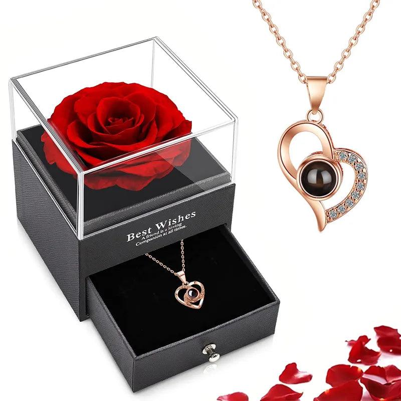 Necklace with Rose Gift Set: Expressive Love: 'I love You' Projection Necklace - Heart Crafted Gifts