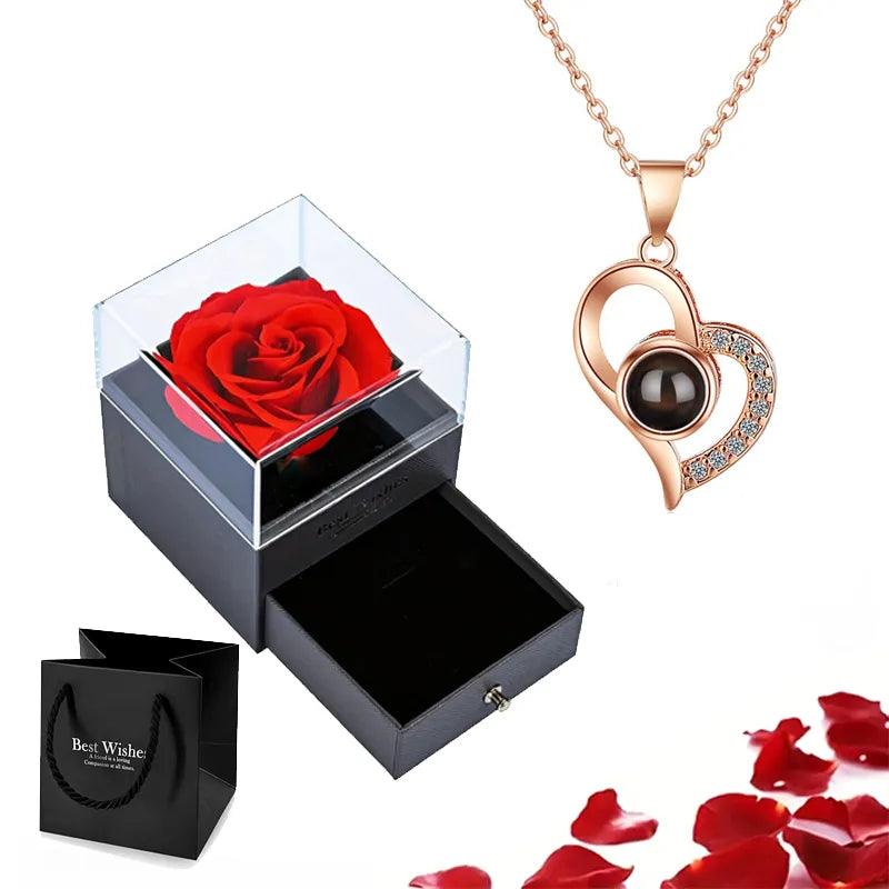 Necklace with Rose Gift Set: Expressive Love: 'I love You' Projection Necklace - Heart Crafted Gifts