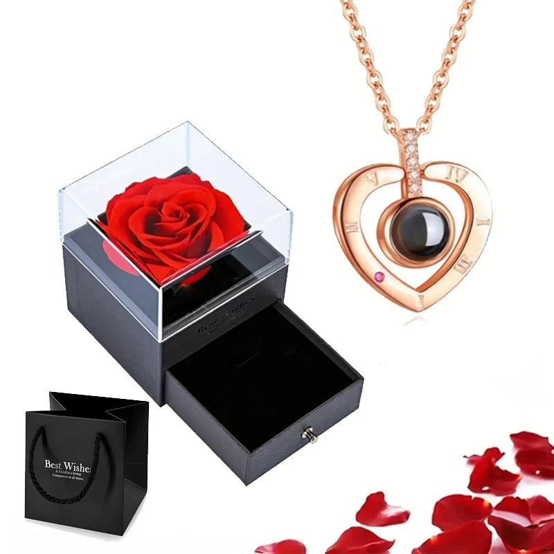 Necklace with Rose Gift Set: Expressive Love: 'I love You' Projection Necklace - Heart Crafted Gifts