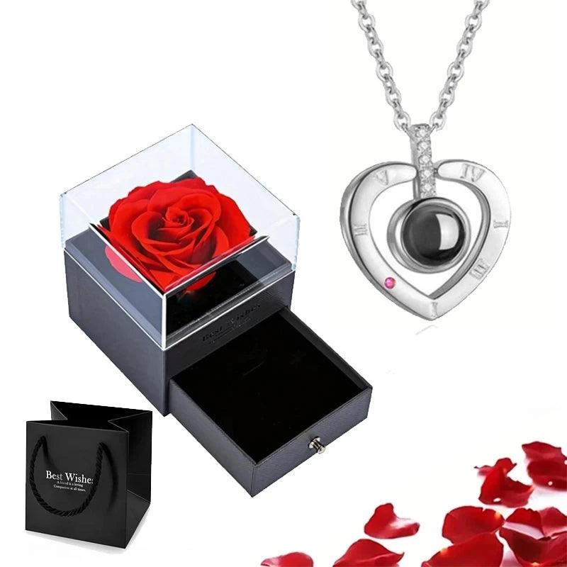 Necklace with Rose Gift Set: Expressive Love: 'I love You' Projection Necklace - Heart Crafted Gifts